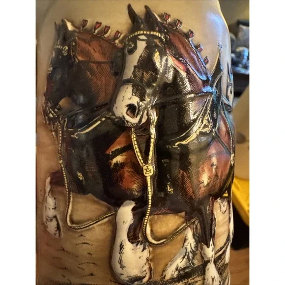 Vintage Budweiser Champion Clydesdales Beer Stein 80s Holiday Made Brazil 1980s - Picture 9 of 10